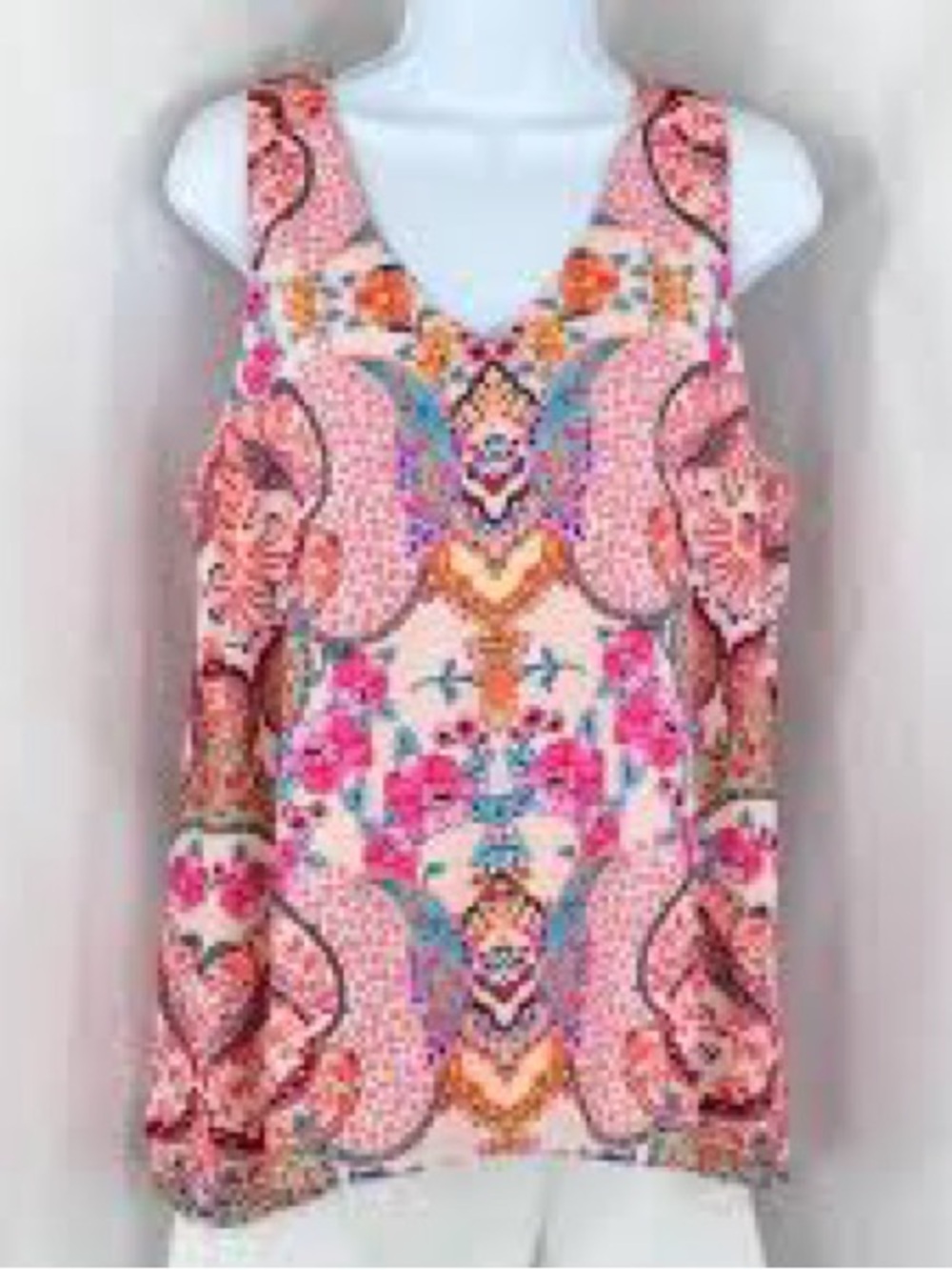 Pink Floral Pattern V-Neck Sleeveless Tank Top